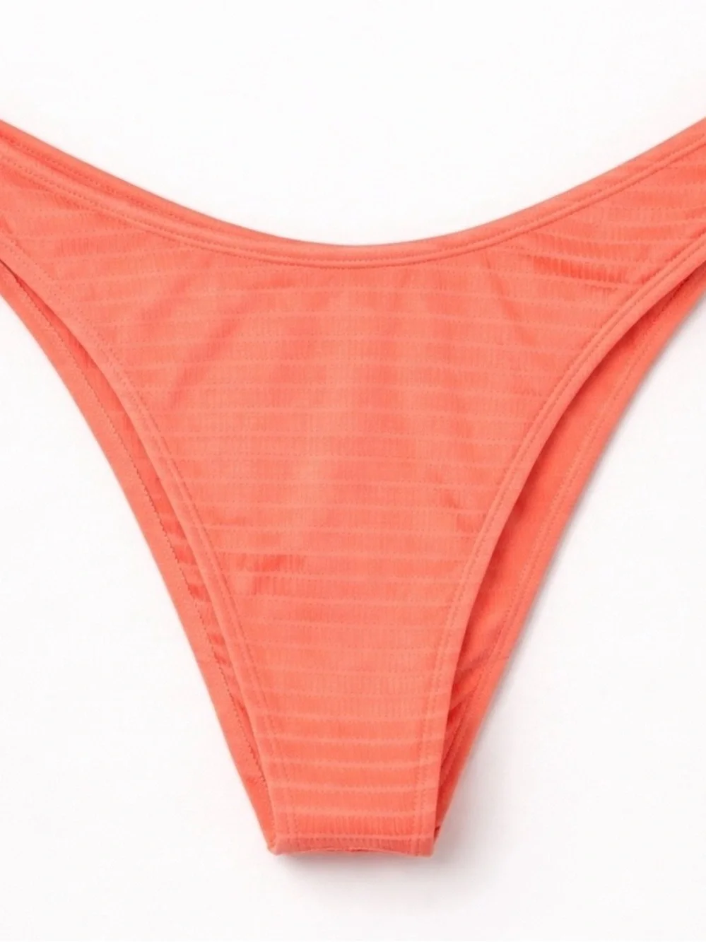Isabella Rose Bikini Set Medium Neon Coral Textured Bandeau High Cut Swim Size M